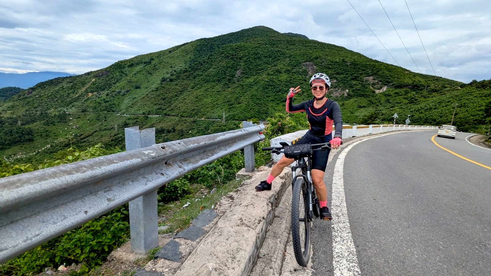 Hai Van Pass road with landscape background