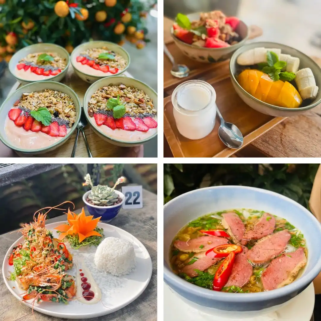 Picture including smoothie bowl, granola bowl, rice, smoke duck pho