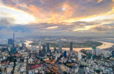 Modern buildings of HCMC under the cloud sky