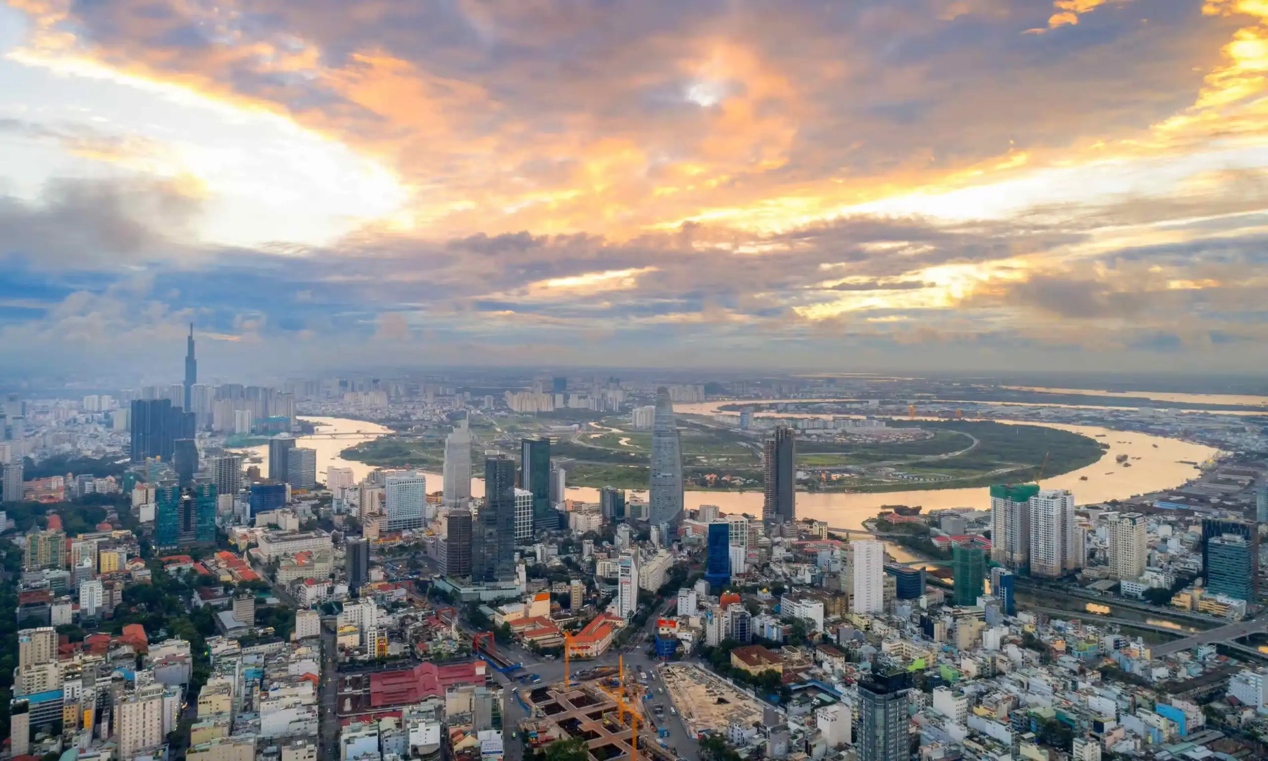 Modern buildings of HCMC under the cloud sky