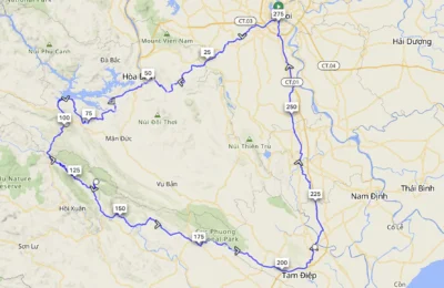 Cycling map for 04 days trip from Hanoi