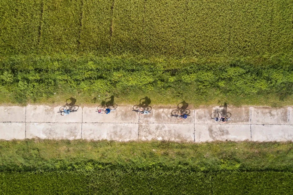 View from the sky on a cyclist group