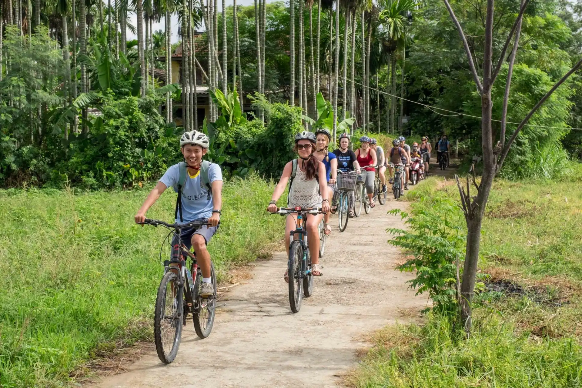 A tour guide leading a cycling tour