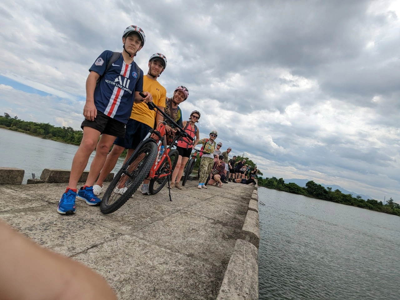 Bike tour in countryside bridge