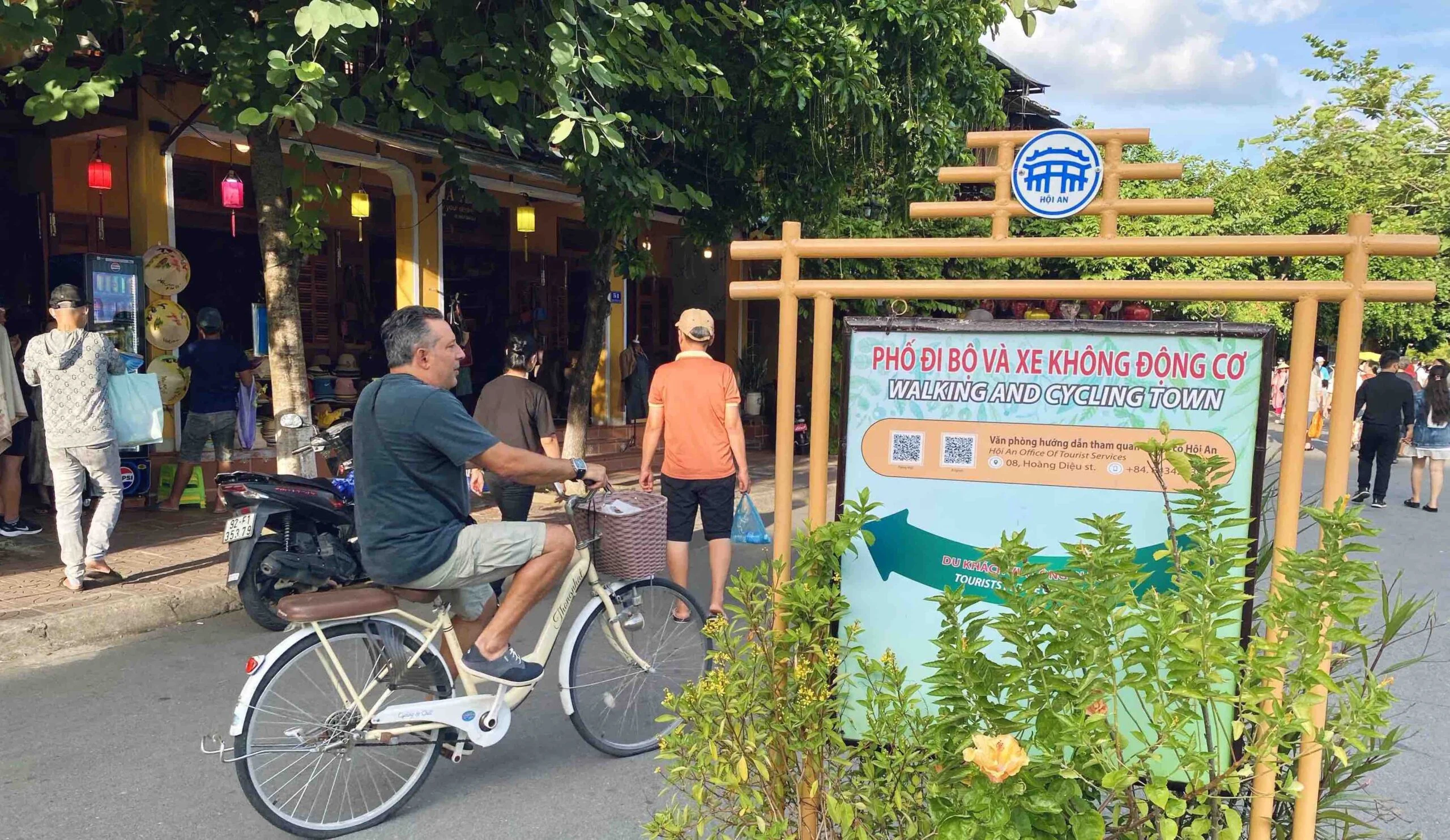 Walking and cycling in Hoi An old town street